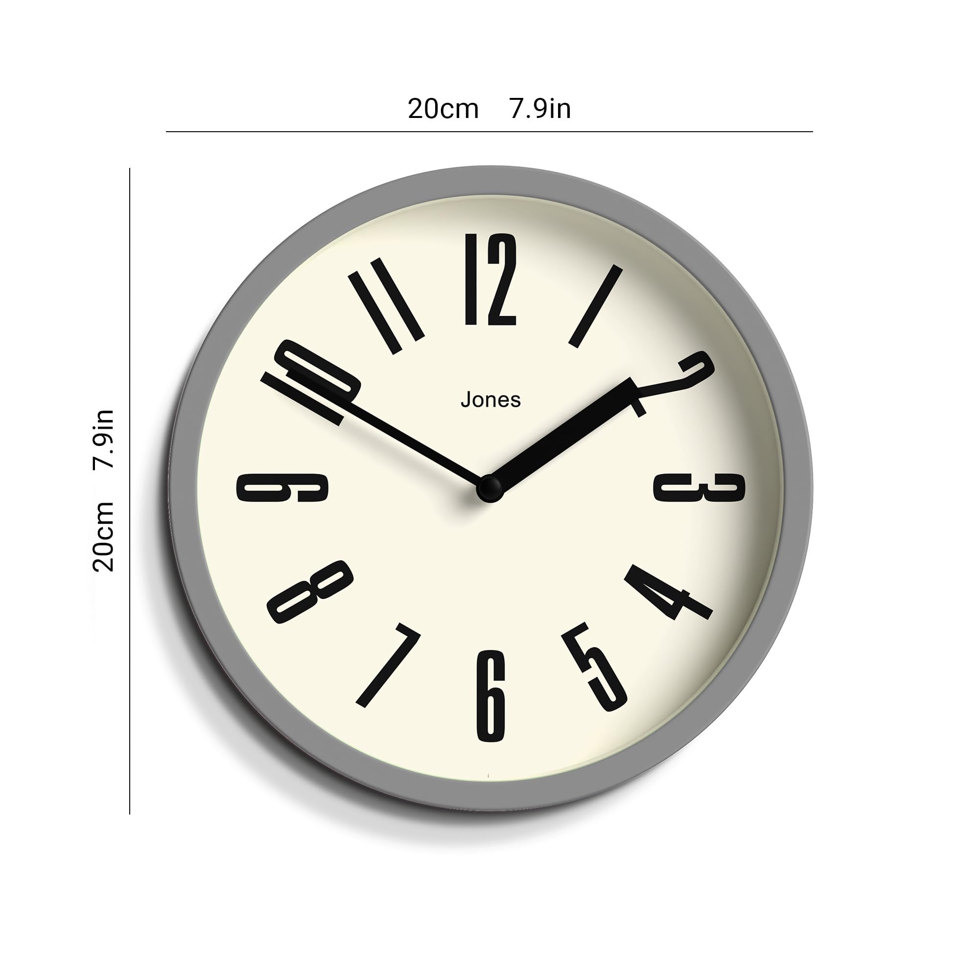 Jones Clocks® Hot Tub wall clock, Clockwork Grey, 20 x 20 x 3.5cm - Image 3