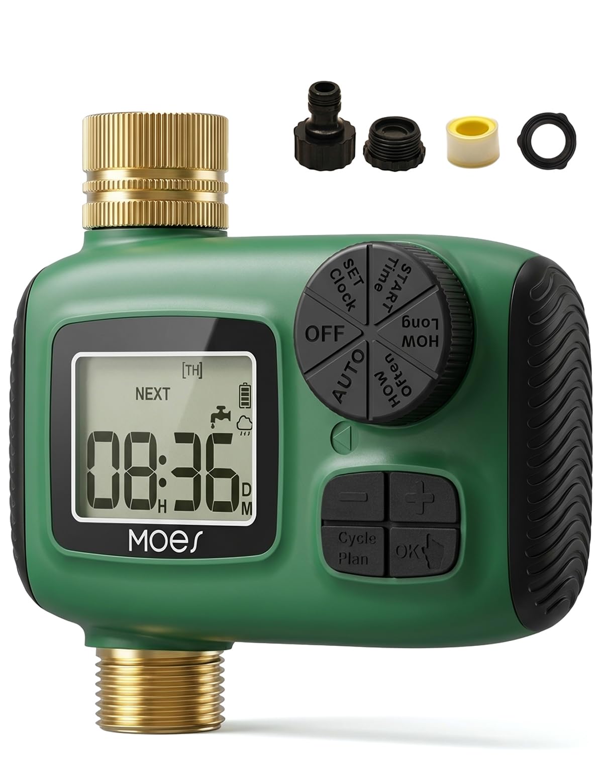 MOES Programmateur d'Arrosage Automatique 1 Voie, Minuteur d'eau avec Entrée et Sortie en Laiton, Contrôleur d'Arrosage Programmable avec Retardateur de Pluie et Mode Manuel, Nez de Robinet