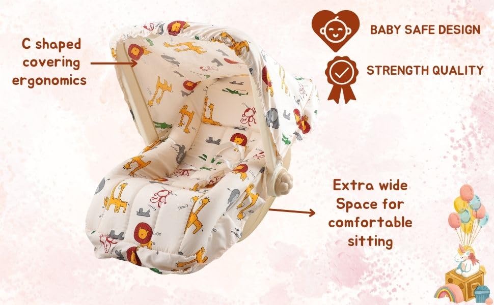 Image of JoyRide CuddleNest Multi-Purpose 5 in 1 DLX Baby Carry Cot & Rocking Chair with Adjustable Handle | Large Canopy | Safety Lap Belt | Anti-Mosquito | Double Cushioned Washable Seat (Beige) 0-18 Months