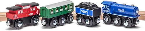 Juego de tren de pasajeros de madera, motor de tren de madera auténtica y automóviles de pasajeros de madera, juguetes en miniatura para niños,