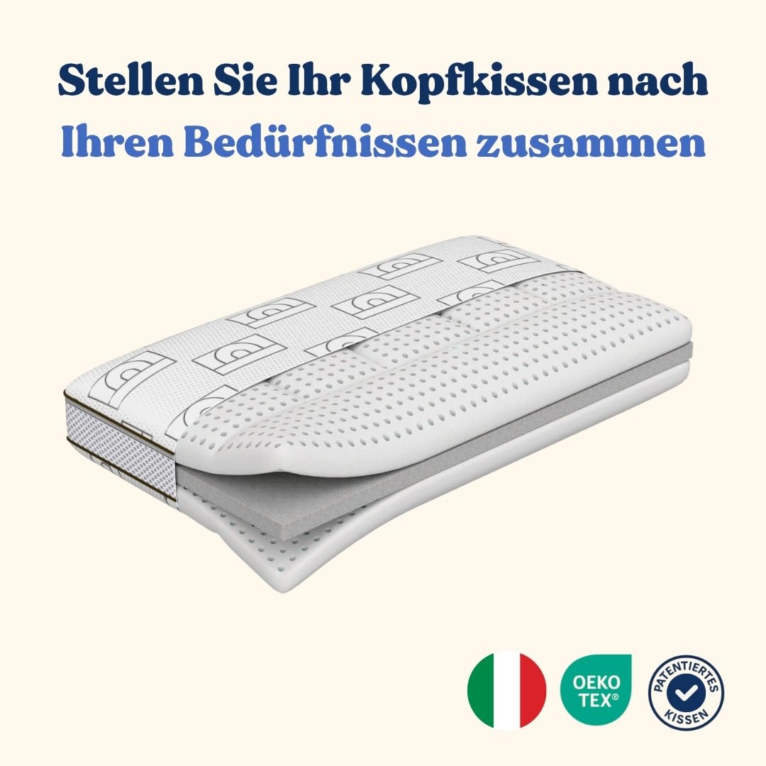 Orthopädisches Nackenstützkissen aus Memory-Schaum, verstellbar (4 Höhen 6/8/12/14 cm) – lindert Schmerzen, Anti-Schnarchen, atmungsaktiv, waschbarer Bezug