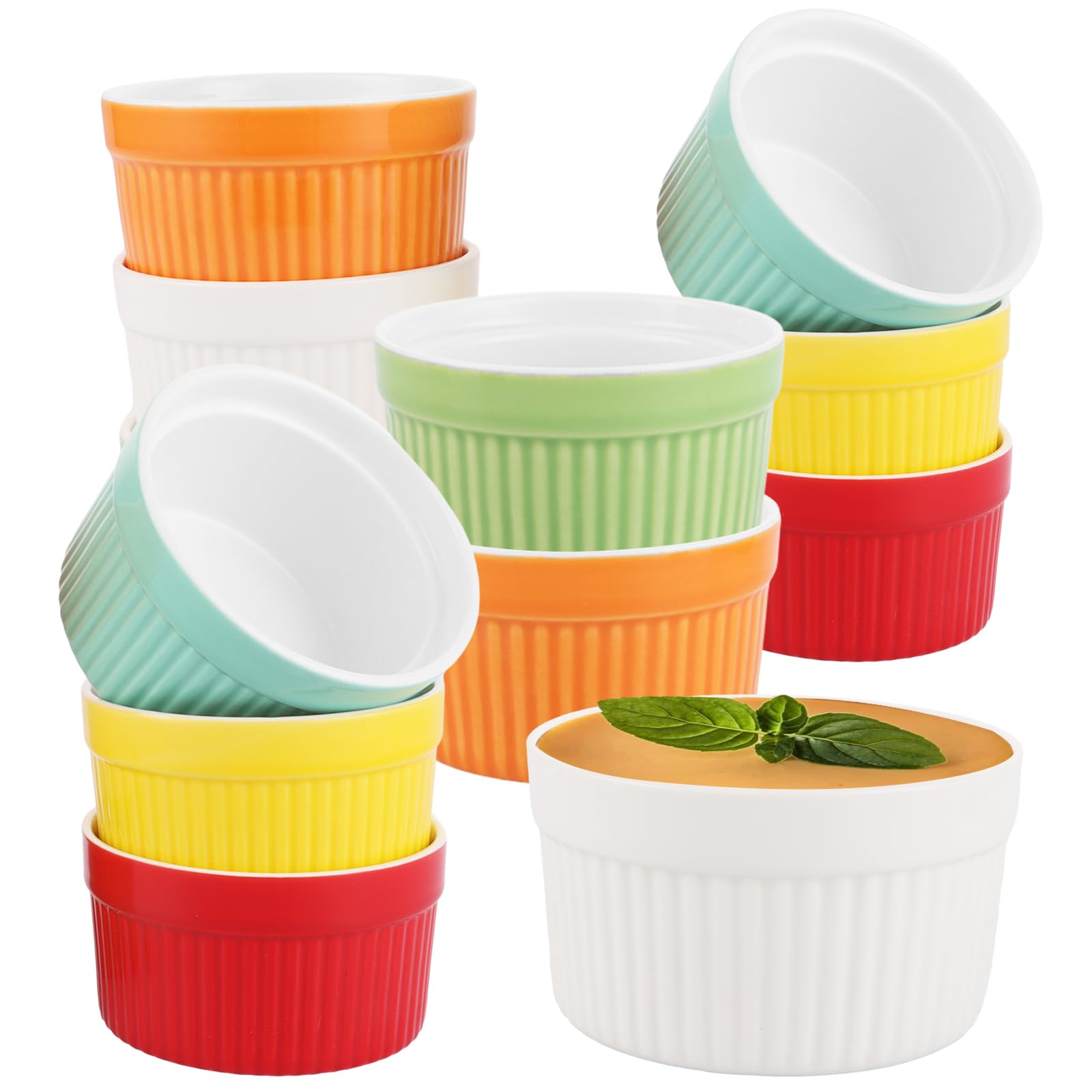 APACALI 12 Stück Creme Brulee Förmchen, 180ml Bunte Soufflé Förmchen Backofenfest, Ragout Fin Schälchen, creme brulee schälchenBunte Kleine Schälchen, Puddingform für Muffin