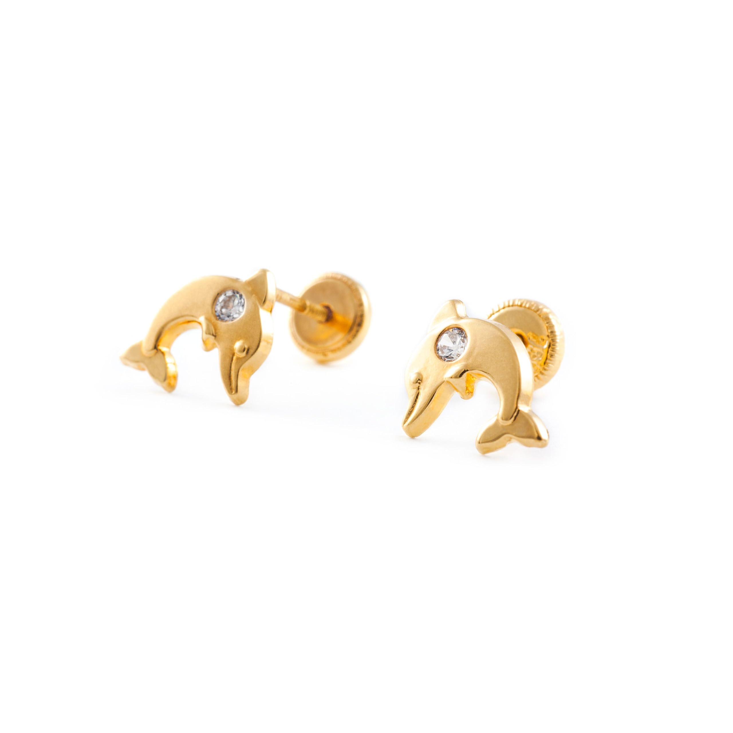 Mondepetit - Orecchini ragazza donna Delfino Zircone Oro Giallo 18K - Scatola Regalo - Certificato di garanzia