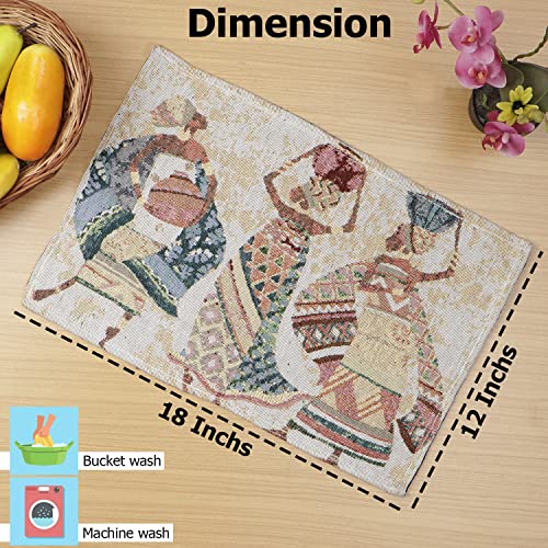 Image of HOKIPO Cotton Jacquard Placemats Set of 4 (12x18 Inches) (IN-530-D3*4) Multicolor Tribal Women