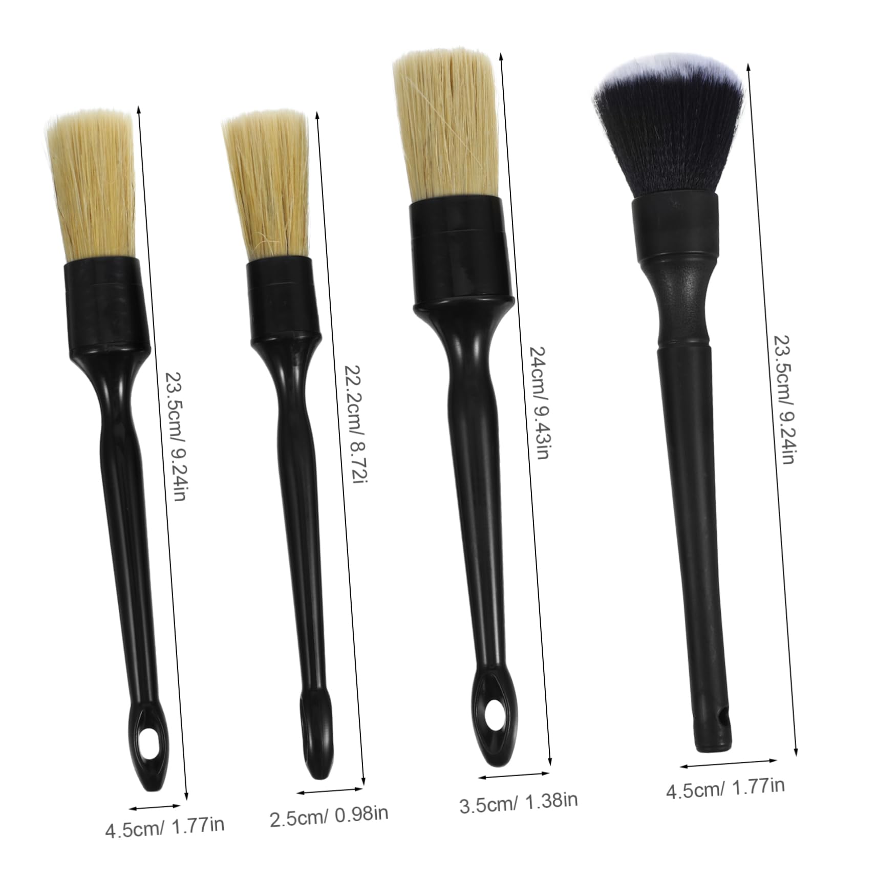 Mikinona Car Detailing Brushes Set 4 Piece Boar Hair Detail Brush Auto Detailing Soft Scratch-Free Reusable Ergonomic Handle Professional Car Cleaning