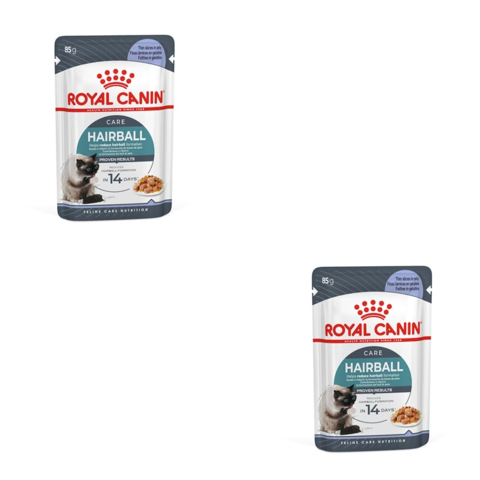 Royal Canin Hairball Care Jelly | Paquete Doble | 2 x 12 x 85 g | Alimento Completo para Gatos (trozos Finos en gelatina) | Puede Ayudar a Reducir la formación de Bolas de Pelo