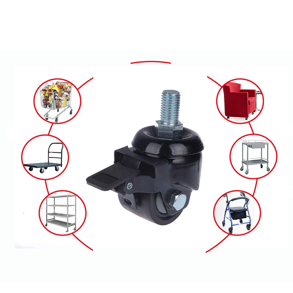 Schwerlastrollen 2'' 2,5'' 3 zoll Gewinde M16 Industrielle Rollen 300kg-600kg Niedriger Schwerpunkt Leise Nylon Lenkrollen mit Bremse für Mechanische Ausrüstung Werkbank Transport 4 Stück