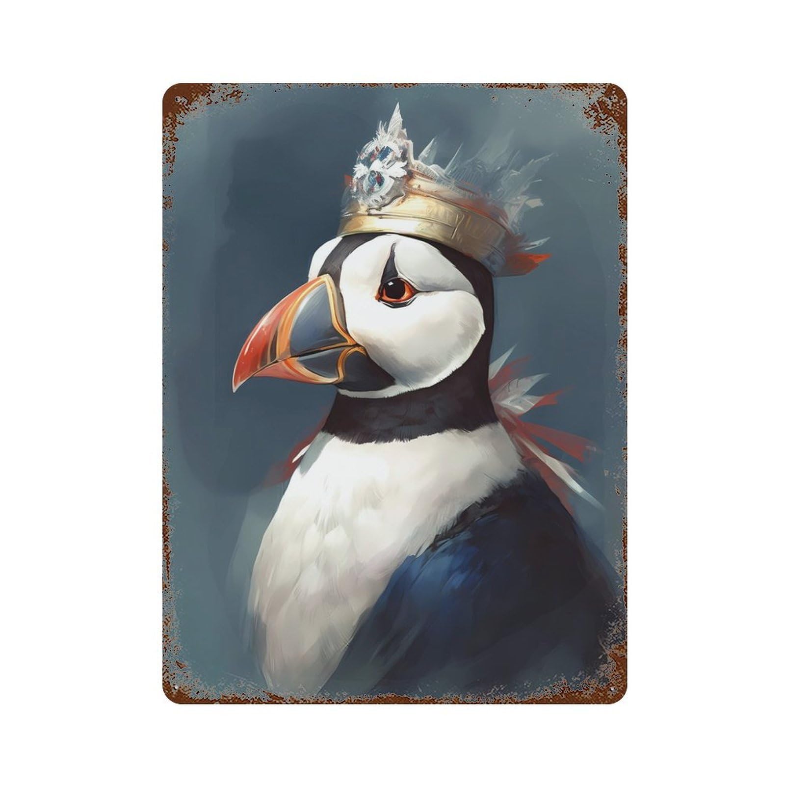 Weathered Tin Sign Puffin Fantasy World 15.7"x11.8", Rustic Home Decor for Bistro, Counter And Cafe Decor