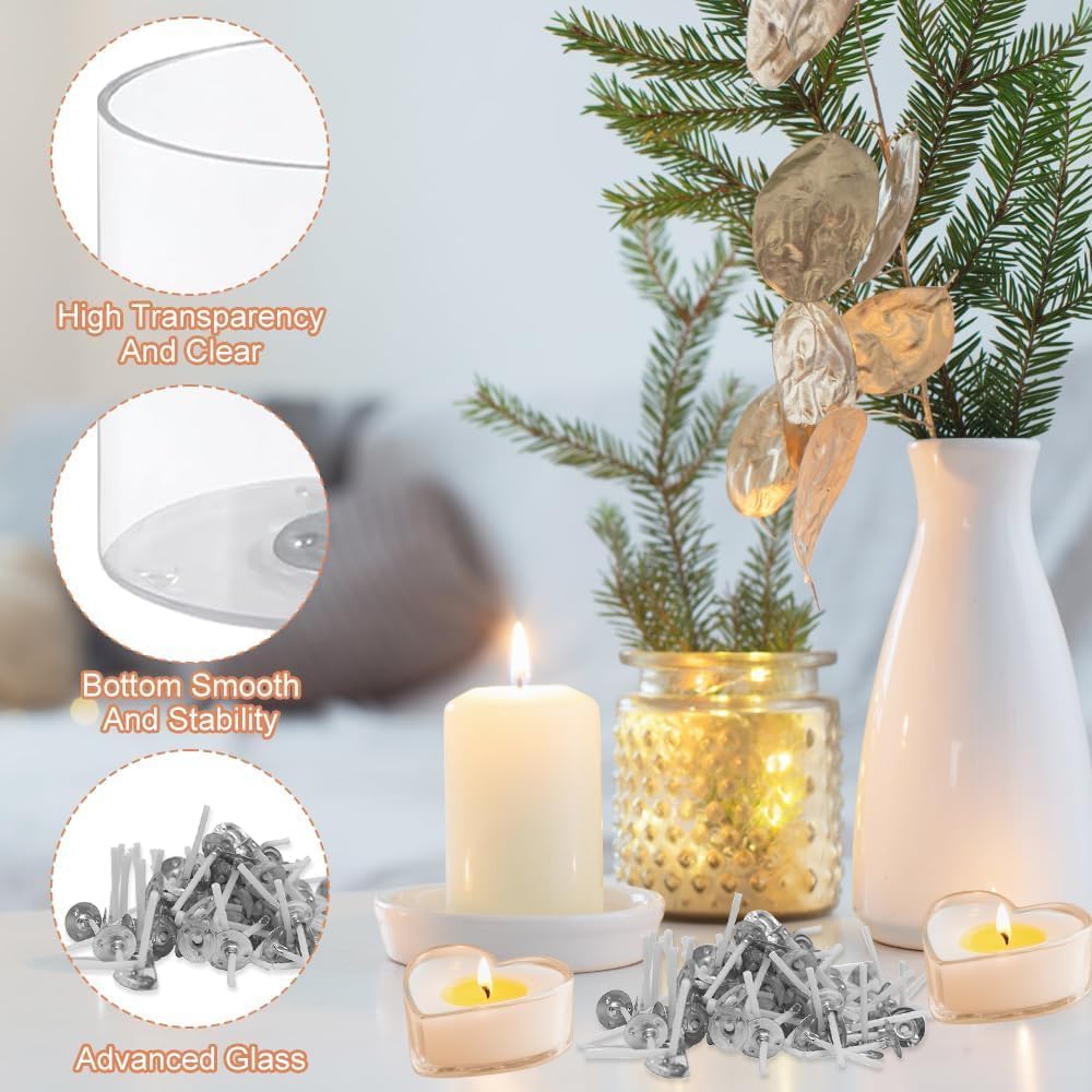 DIY kaarsenset 12 kaarsenglazen met 50 kaarsenkern Kaarsen zelf maken set Lege kaarsendoosjes met deksel, kaarsen maken accessoires voor geurkaars Kaarsen maken kit