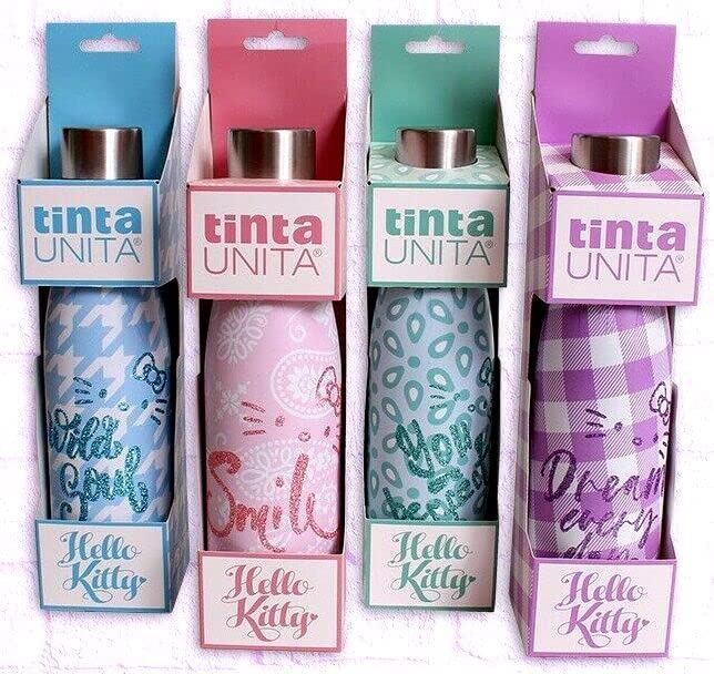 Gourde en acier double caméra 500 ml HELLO KITTY couleur unie en 4 couleurs bleu vert rose fuchsia + cadeau porte-clé à paillettes (Vert)