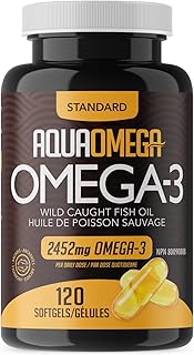 AquaOmega Standard Omega-3 - Wild Caught Omega 3 Fish Oil Capsules with EPA, DHA and Vitamin D - 2452mg Omega-3 Supplements - Supports Brain Function, Heart Health and Immune Function