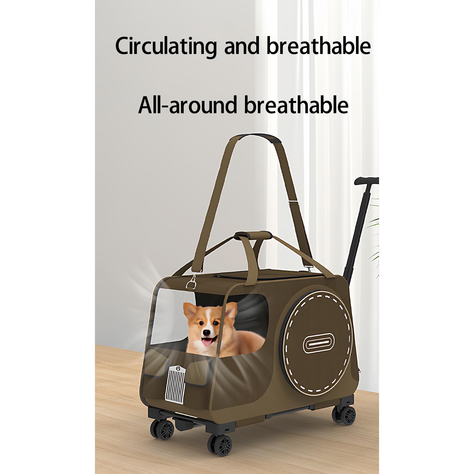 TransportíN Grande con Ruedas para Gatos, VentilacióN En 3 Lados, Adecuado para Dos Gatos PequeñOs O Un Perro Mediano A Grande Que Pese Menos De 30 Libras, Color Café.