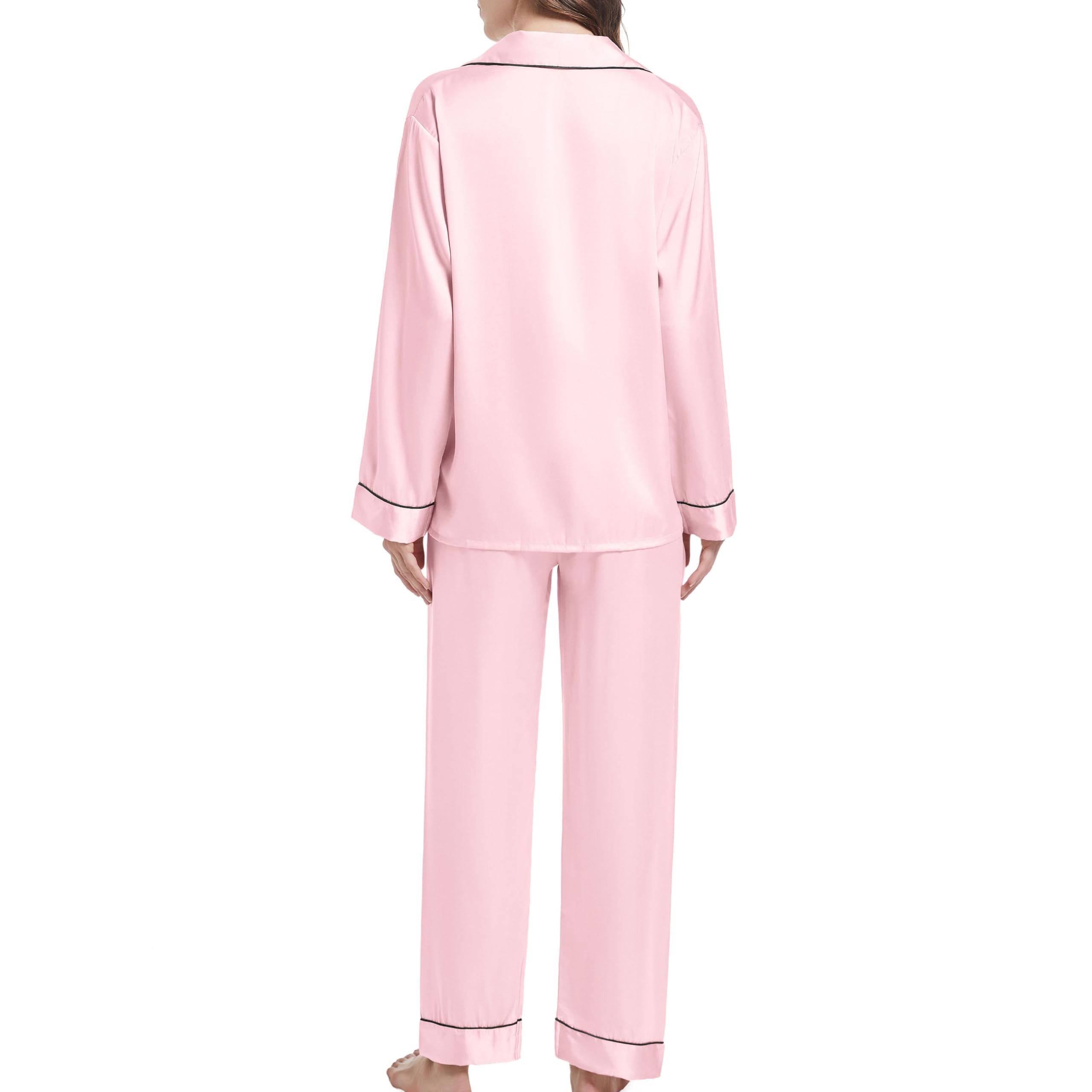 JCQIGOA Seta Donna Pigiama a Maniche Lunghe Set Pigiama Donna Lungo Set Pezzi Loungewear Pigiama da Notte Lungo Pigiama da Notte