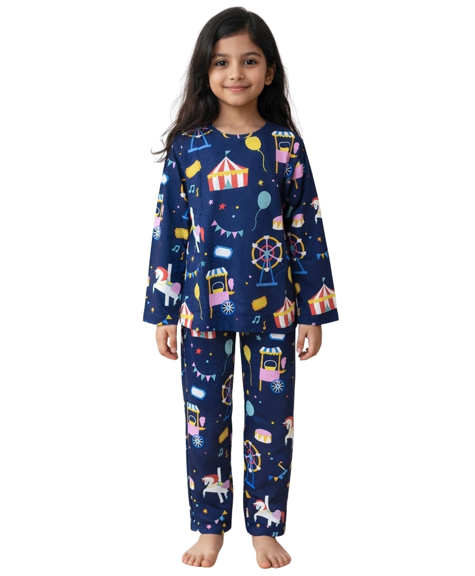 Pure Cotton Printed Pyjama Set for Girls | Sleepwear | Night Suit, Night Wear | Long Sleeves T-Shirt & Pyjama | Regular Wear | 0-14 Years