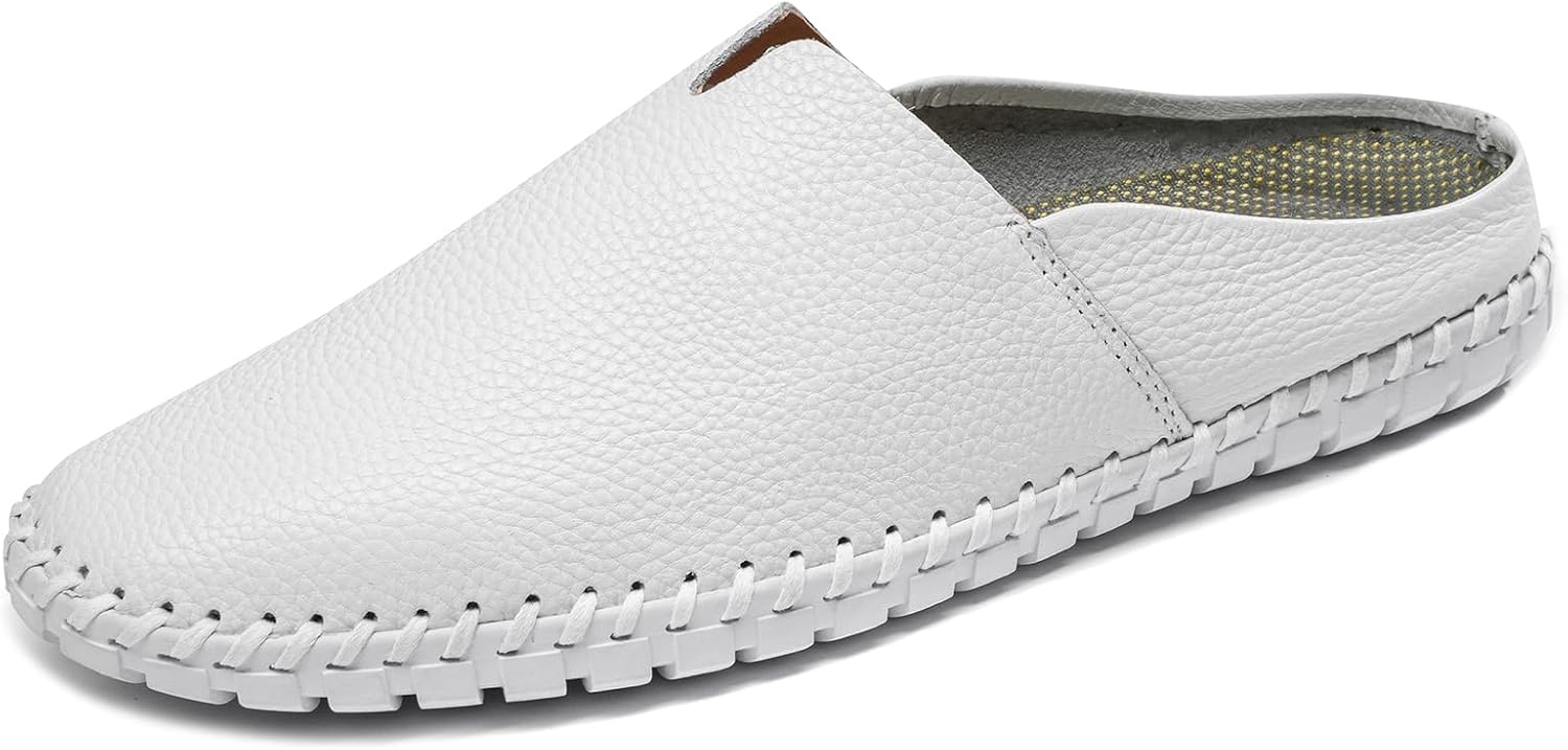 Men’s Slip-On Loafers Mules Clog Handmade Leather Slippers Hand Stitched no-Heel Casual Shoes for Men Breathable Comfortable Soft
