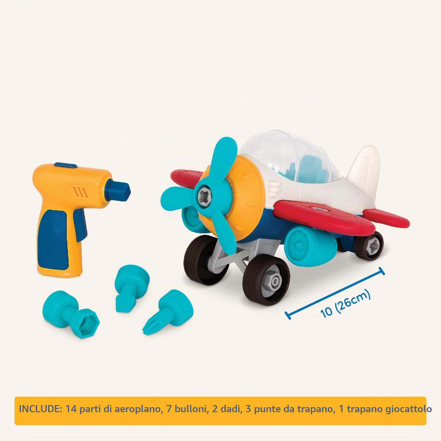 Battat - Aereo da trasporto - Aereo giocattolo con trapano per bambini - Giocattolo STEM - Benefici per lo sviluppo - 3 anni +