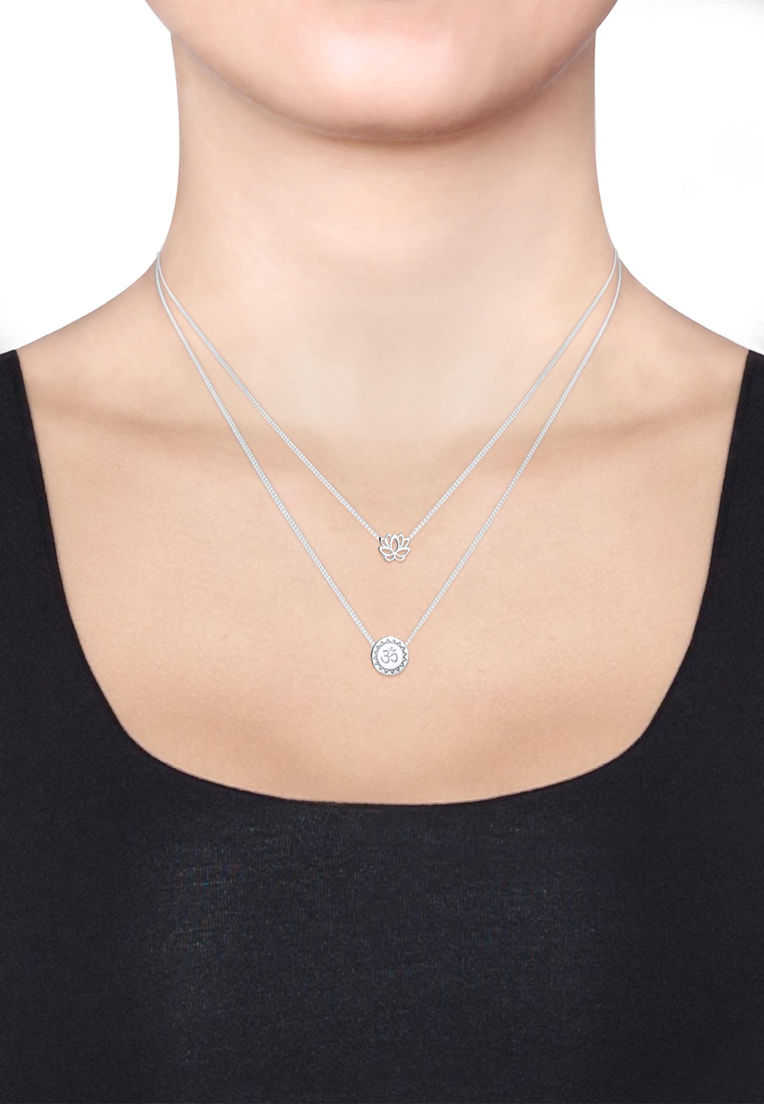 Elli Halskette Damen Lotusblume Om Mantra Symbol Layer-Look | 925 Sterling Silber