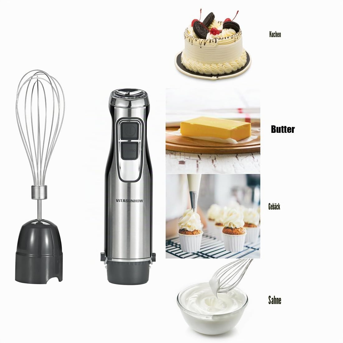 Stabmixer 800W 4-IN-1 mit 6 Stufen & Turbo – für Smoothies, Babybrei & Suppen