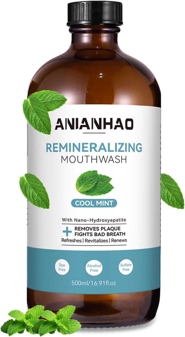 Remineralizing Mouthwash with Nano-Hydroxyapatite & Xylitol, Cool Mint Remineralizing Mouthwash, Fresh Breath Mouth Wash with Nano-Hydroxyapatite & Prebiotics - Liquid Biome+ Oral Rinse, 500ml