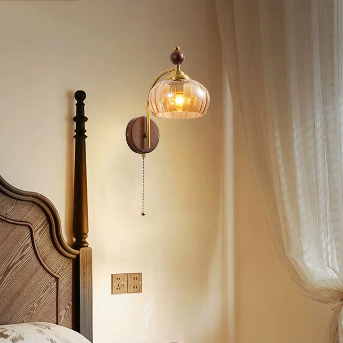 Applique da parete con interruttore a cordicella, stile industriale, con paralume in vetro e attacco E27. Lampada moderna per camera da letto, soggiorno, corridoio, cucina, stile rustico (forma di zu