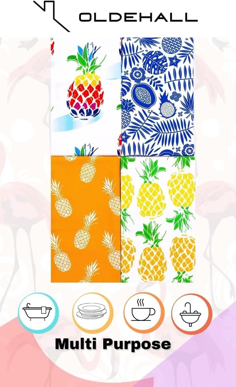 Vibrant and Colorful Pineapple Kitchen Towels/Tea Towel Lilt Design (Lime Green Yellow Orange) - Pack of 2