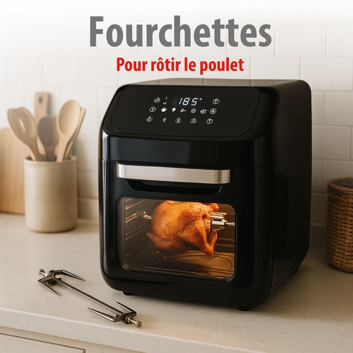 alpina Air Fryer XXXL - Friteuse à air chaud 12L - Air Fyer 8 personnes et plus - Four à air chaud avec affichage numérique - accessoires inclus - Broche à rôtissoire et fourchette à creuser