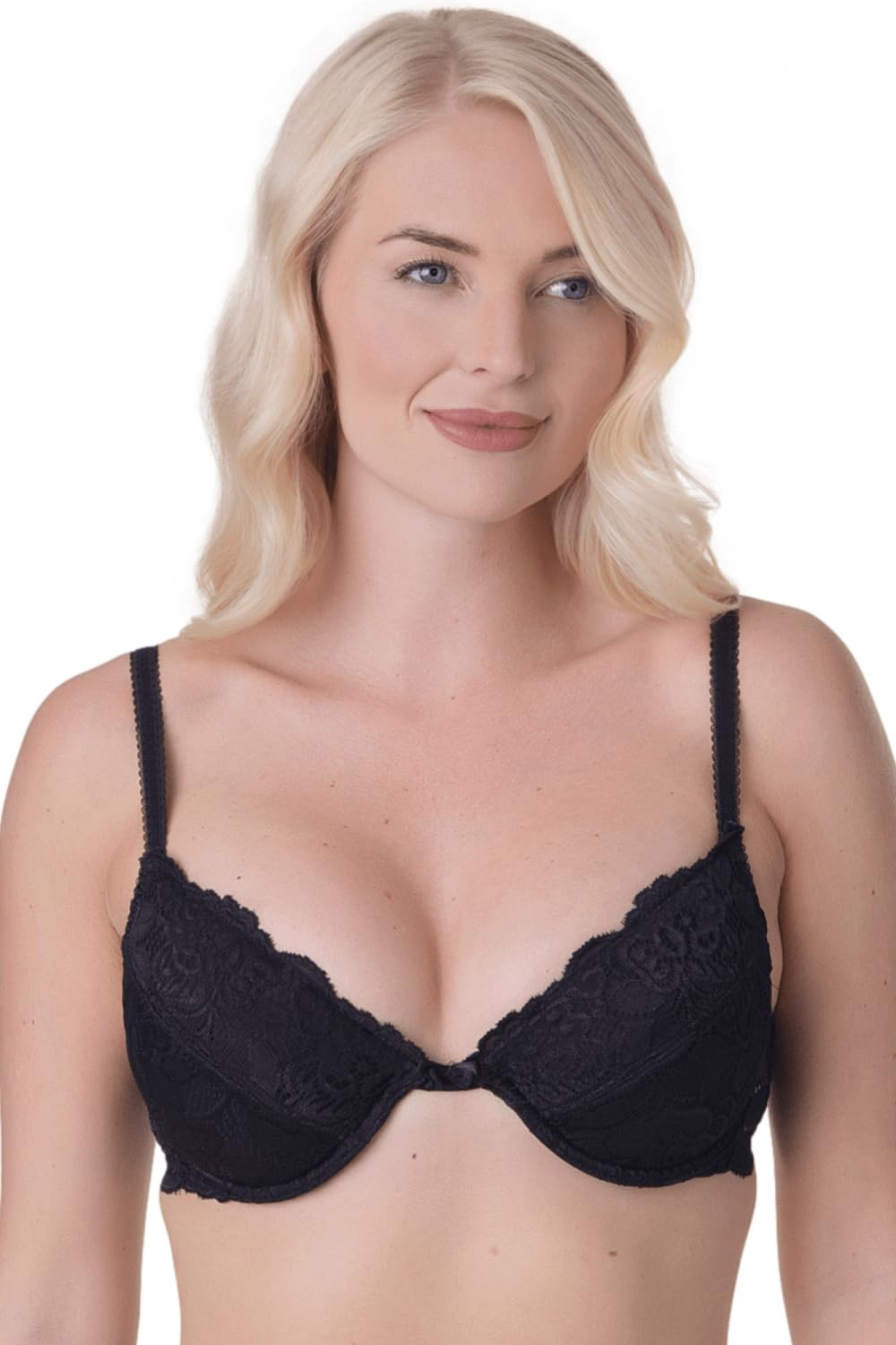 Camille Women's Black Floral Lace Padded Underwired Bra 34C