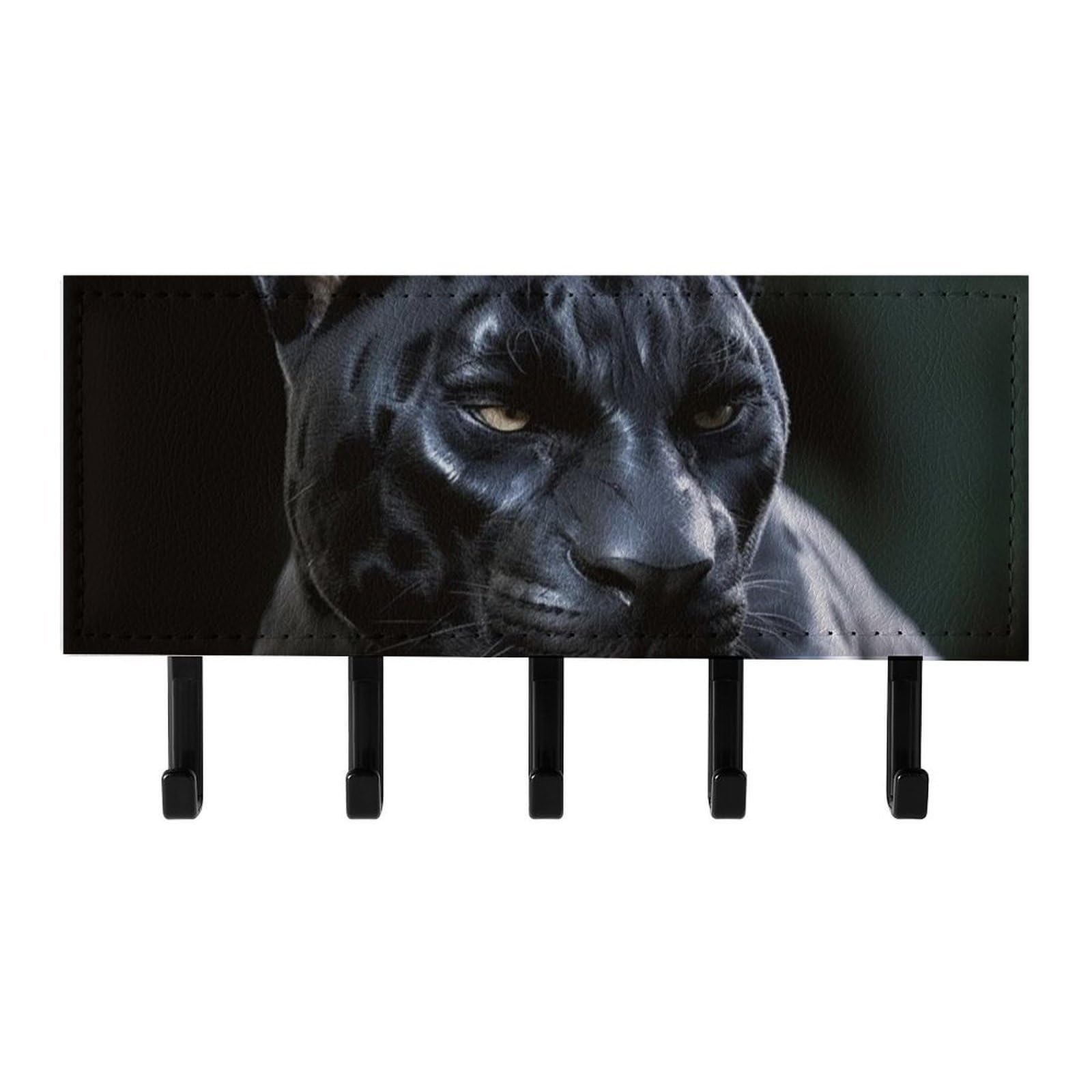 QMNLKH Black Panther Wall Mounted Key Rack for Home, No Drilling Key Holder with 5 Hooks, Self Adhesive Keys Chain Organizer for Hallway, Keys Hanger Shelf for Office, Doorway Black