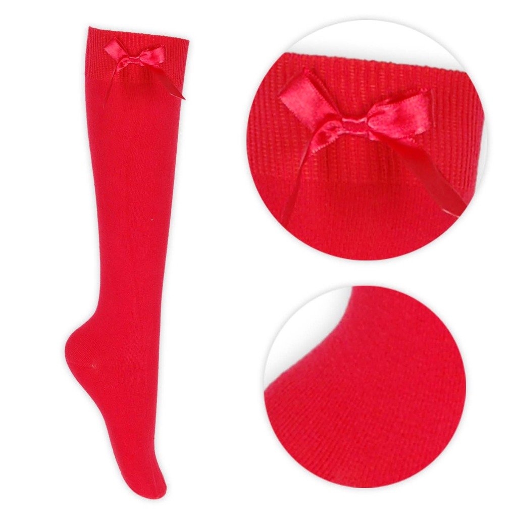 MISSTYLEGirls Ladies BOW Knee High Socks (4-6.5, Red)