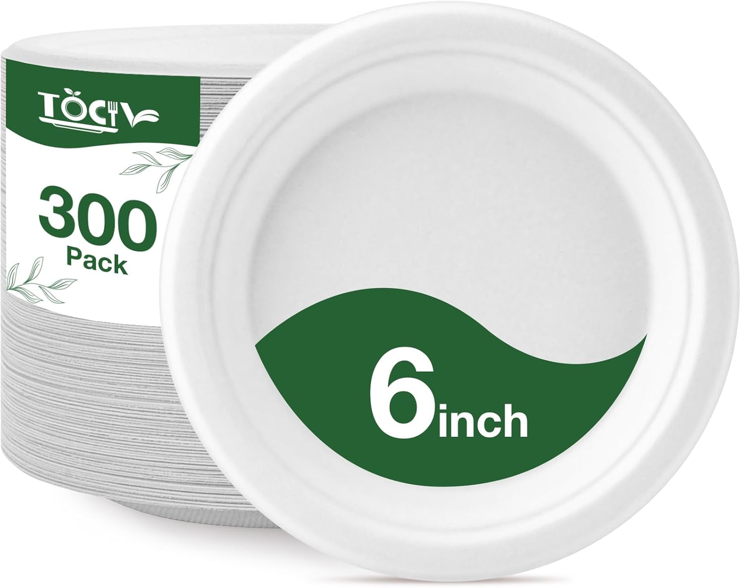 Compostable Paper Plates 6 Inch 300-Count Disposable Heavy Duty Party Small White Plates for Appetizer Dessert Cake Birthday Holiday Kids Party Supplies
