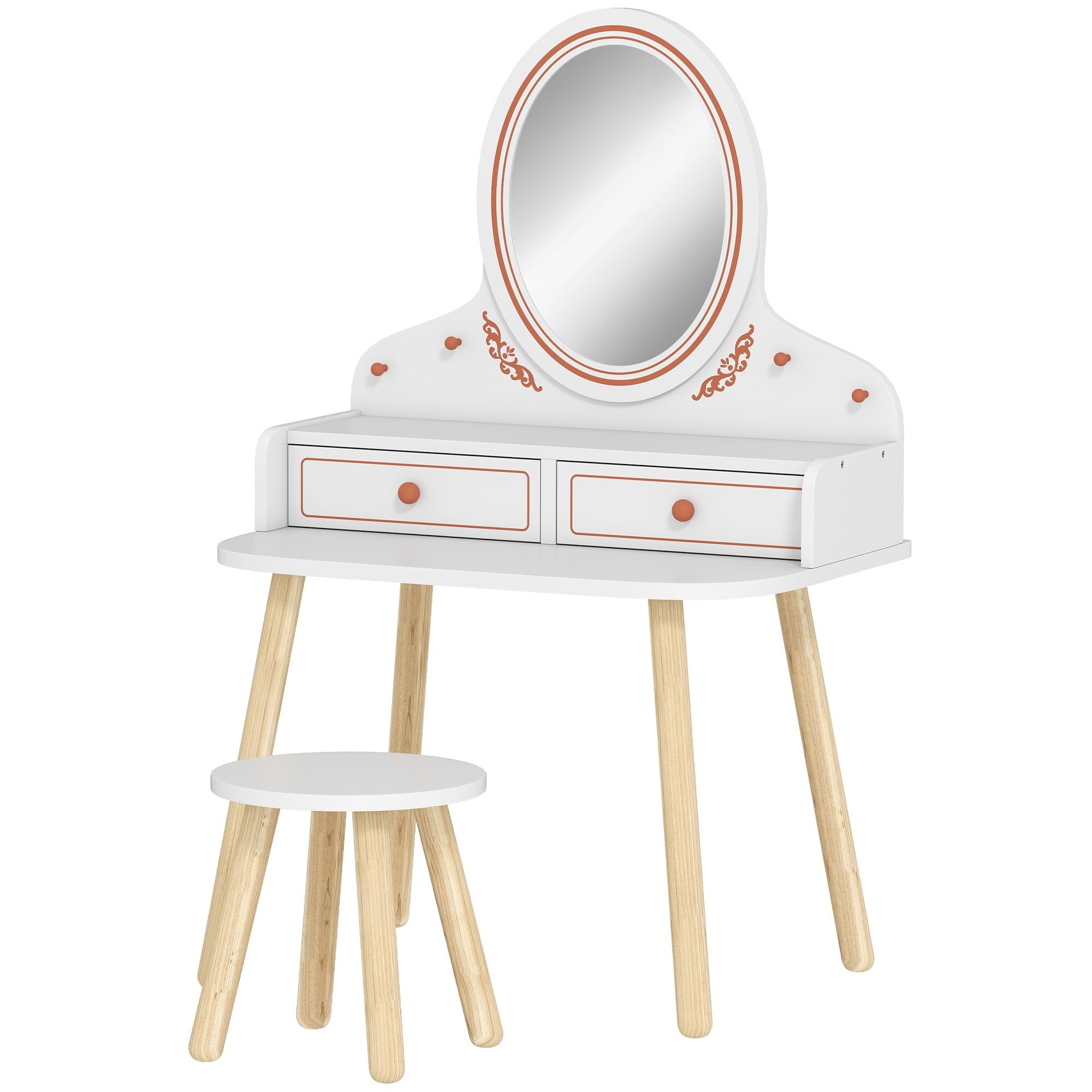 AIYAPLAY Tocador de Maquillaje Niña con Taburete, Espejo, 3-8 Años Blanco