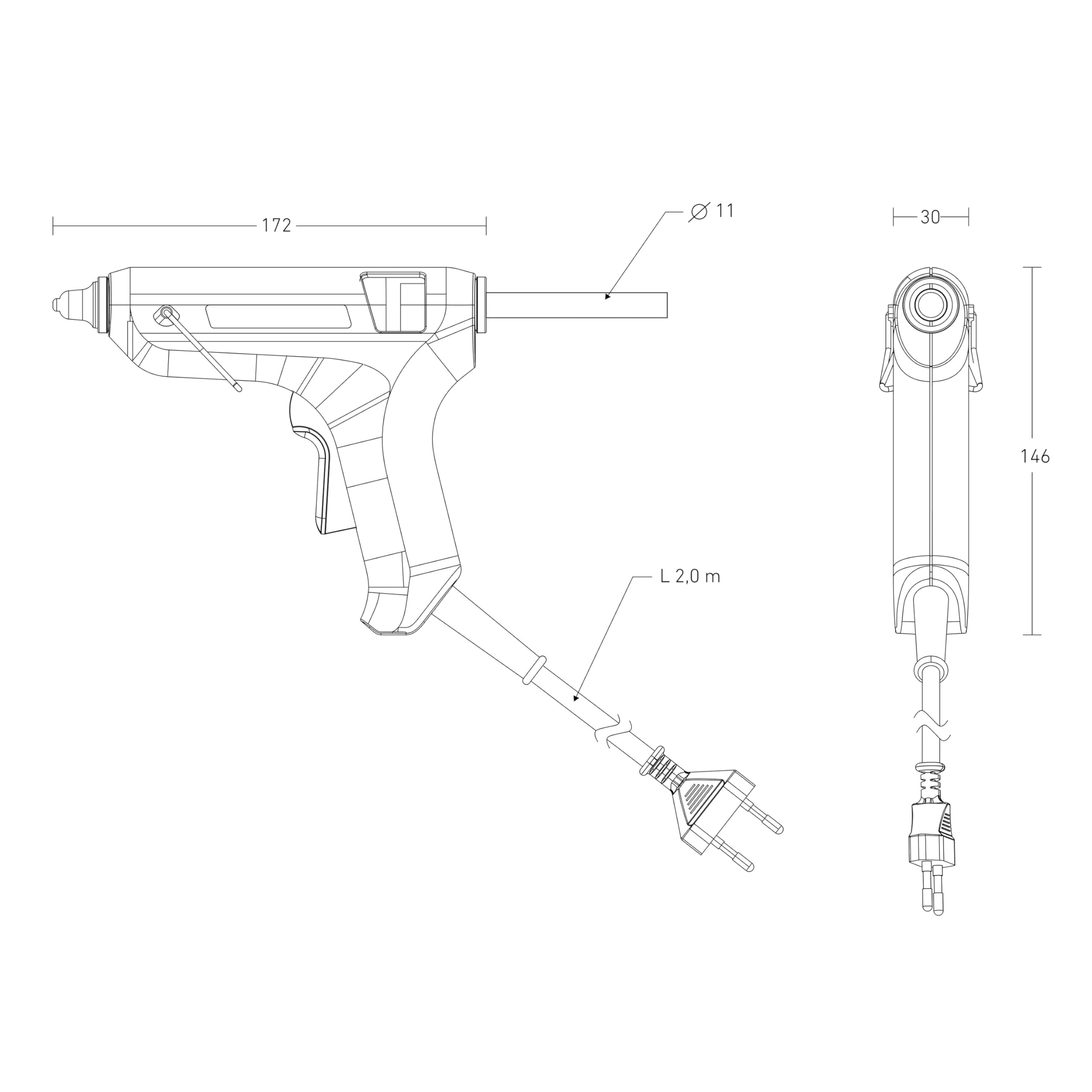 Steinel GlueMatic 1011 pistolet do kleju, kabel 2m | pistolet do klejenia na gorąco z 2x sztyftami kleju 11 mm, majsterkowanie, rzemiosło i dekorowanie