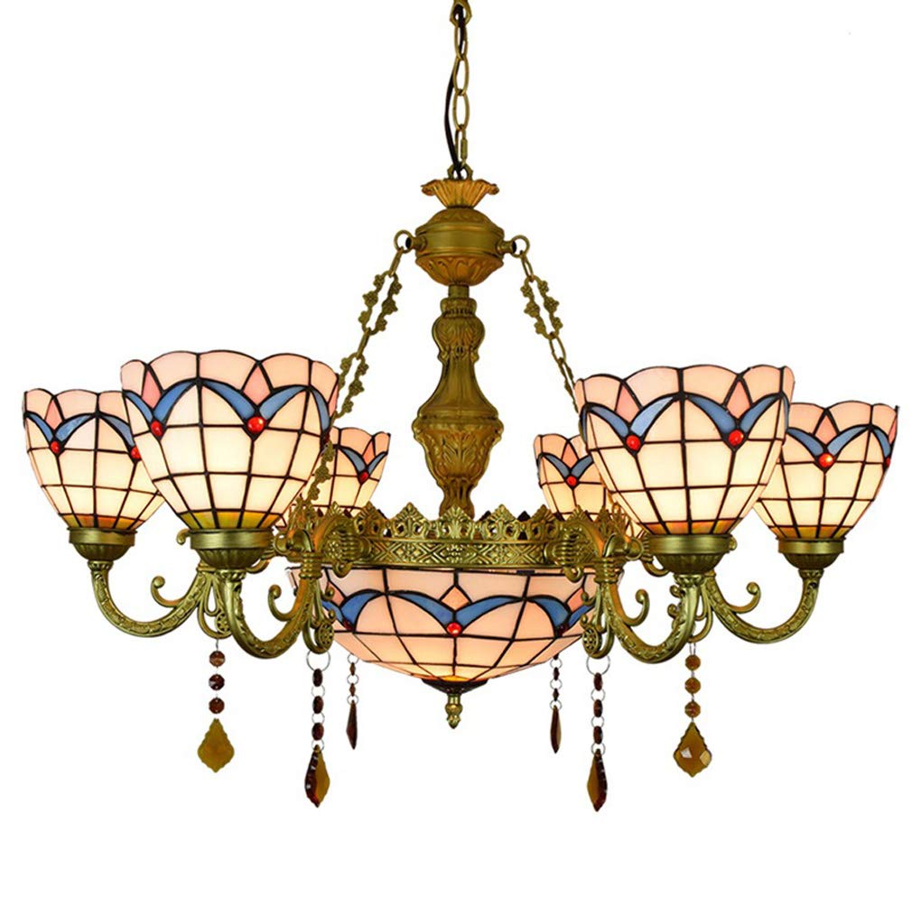YNIYUJKL Large 6 Arm Ceiling Chandelier, Tiffany-Style Crystal Ceiling Lights Stained Glass Pendant Lights Fixture For Dining Room, Living Room, Hallway, Stairway