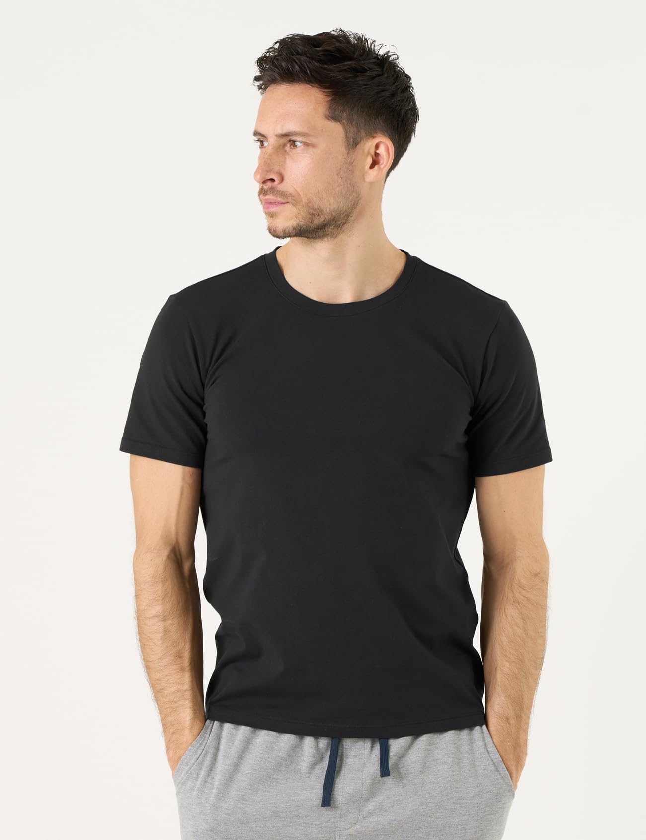 LAPASA Pacco da 3 Maglietta Uomo Cotone Elastico Premium Girocollo/Collo a V T-Shirt Maniche Corte Canottiera Morbida M05 M06