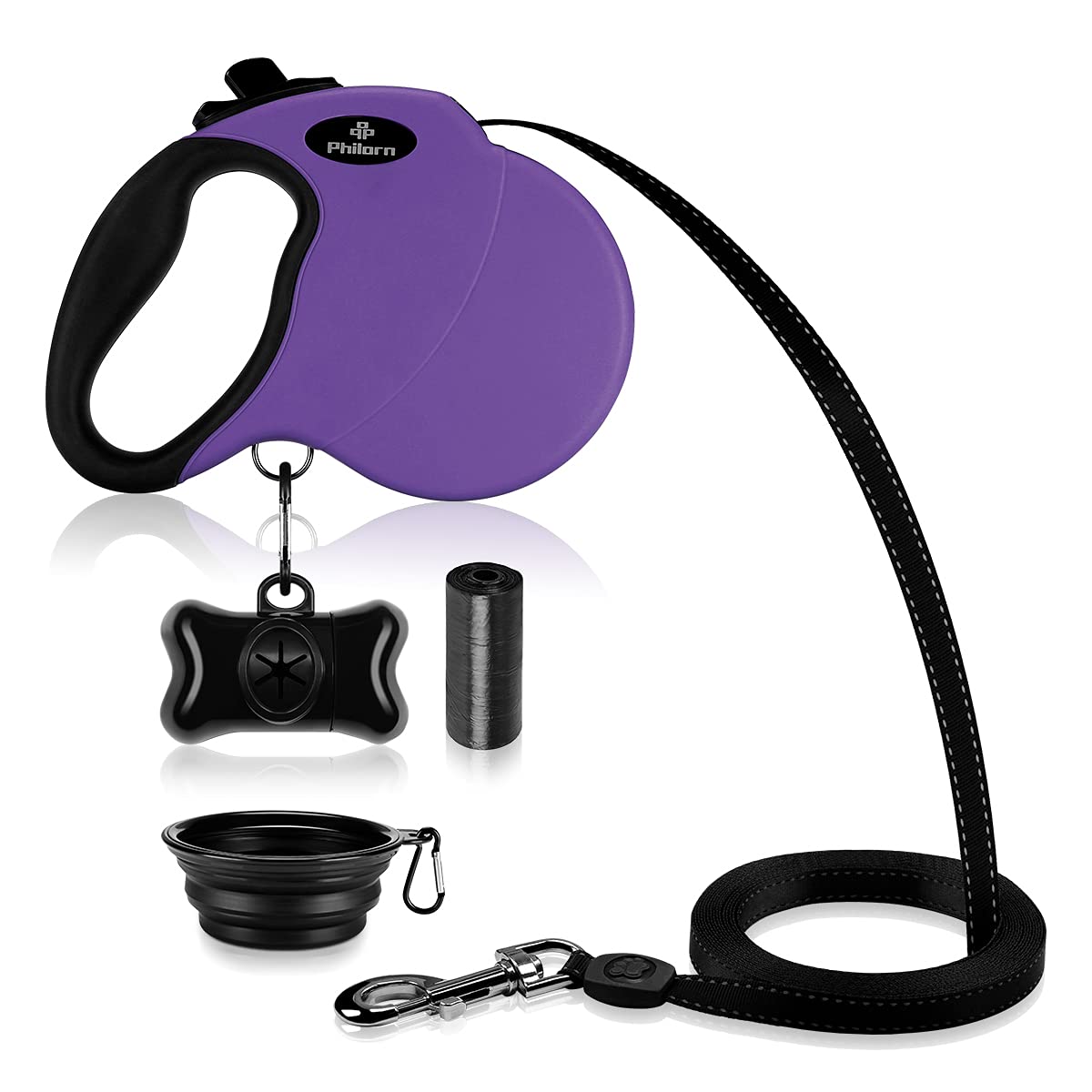 Philorn Correa Extensible Perro, 5m Cuerda para Perros Retráctil y Reflectante - Sin Enredos, Desbloqueo y Bloqueo con un Botón, Mango Antideslizante, para Perro Pequeño/Medio/Grande de hasta 50KG