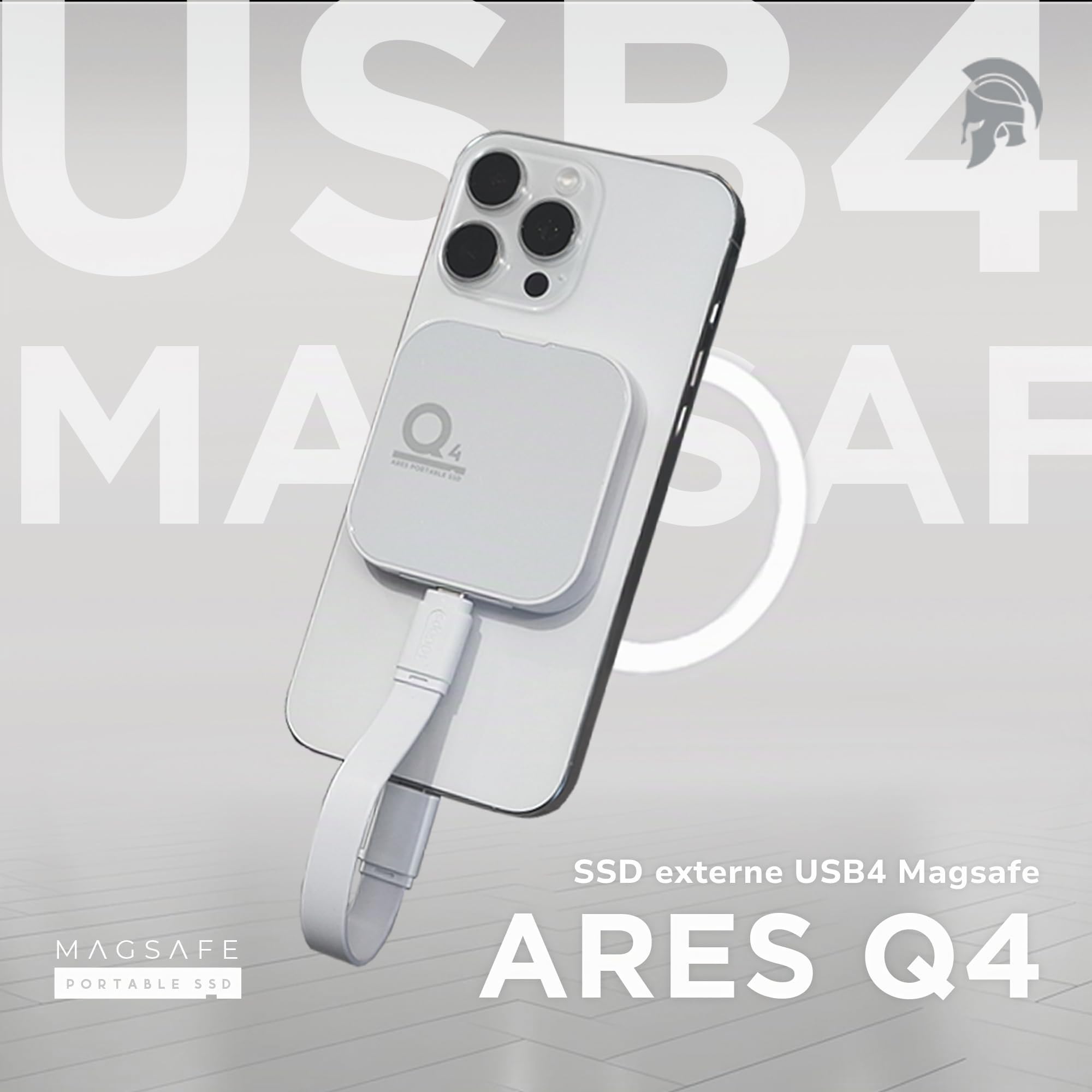 DATO SSD Externe Magnétique 2 to, USB 4.0 Gen 3x2 Jusqu’à 4000/3600 Mo/s, Type C 4K ProRes HDR, Compatible avec iPhone 15 & 16 Pro Max - ARES Q4 Série