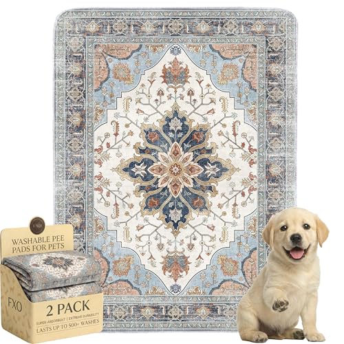 Image of Washable Pee Pads for Dogs,Great Urine Absorbent Reusable Puppy Training Pads,Waterproof,Leak-Proof & Non-Slip Potty Pads for Whelping,Crate,Playpen,Bed.(Blue Floral,18 inchx24 inch)