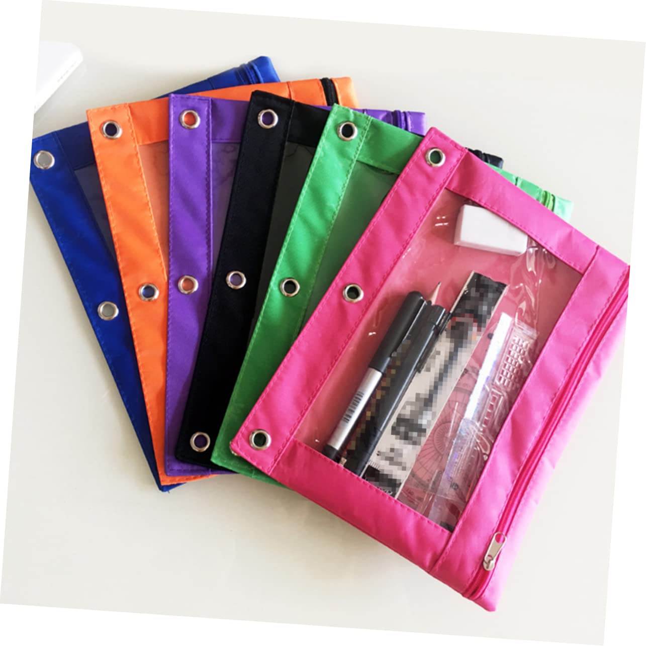 SHINEOFI Astuccio Portapenne in Tessuto Oxford Con 3 Fori Astuccio Portapenne in Rete Per Ufficio Leggero Con Cerniera Per La Scuola Set Da 12 Pezzi Nero Verde Rosa Rosso