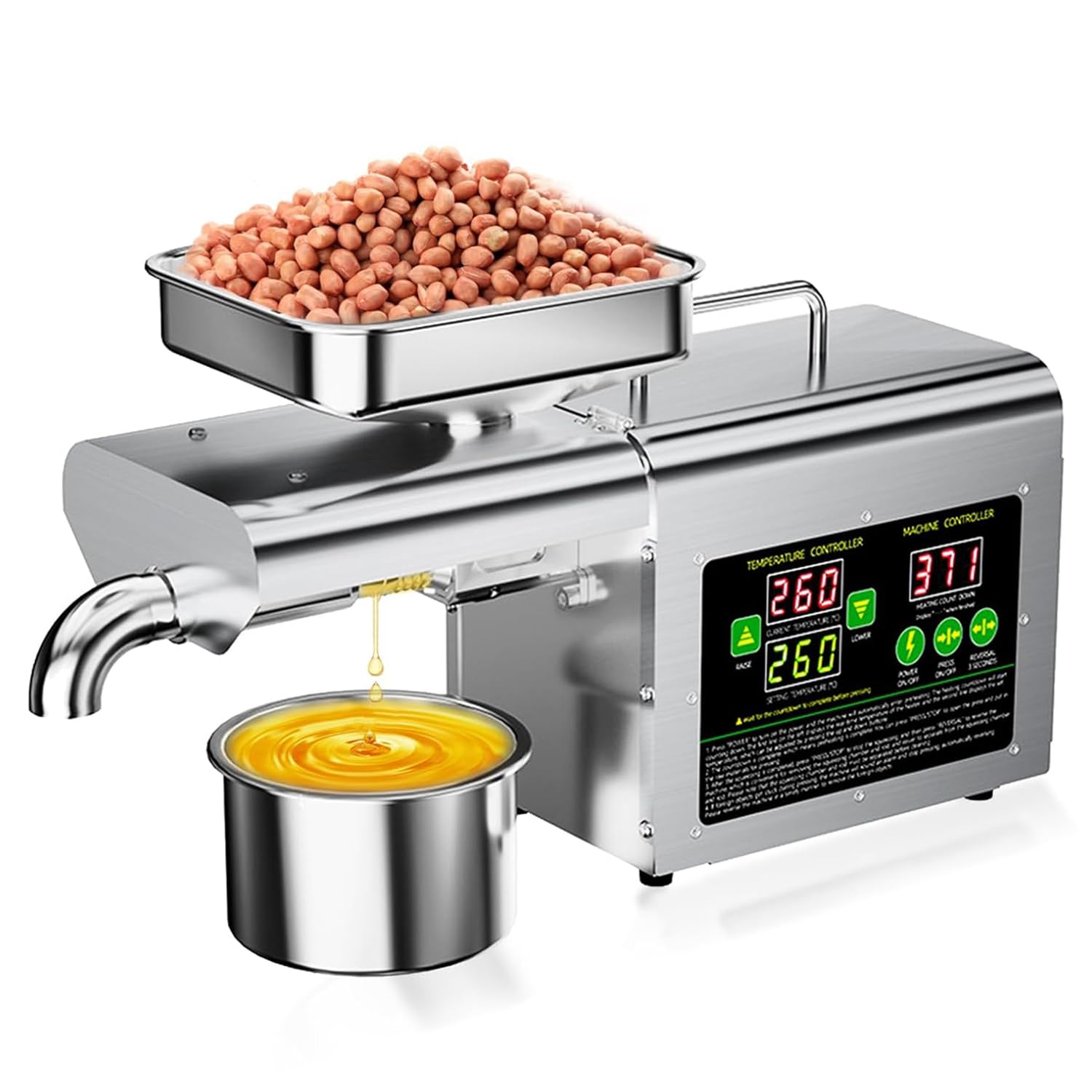 HCZKIUJY Automatic Hot and Cold Oil Press Machine with Temperature Control for Extracting Peanut Sesame Soybean Sunflower Walnut Oils