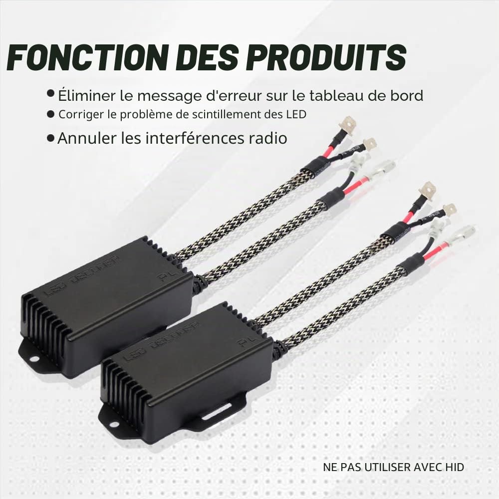 D-Lumina Ampoule H1/H3 LED Décodeur Résistance,Erreur Canbus Avertissement Canceller et Anti Scintillement Adaptateur，D'avertissement Condensateurs Annulateurs (2 Pièces)