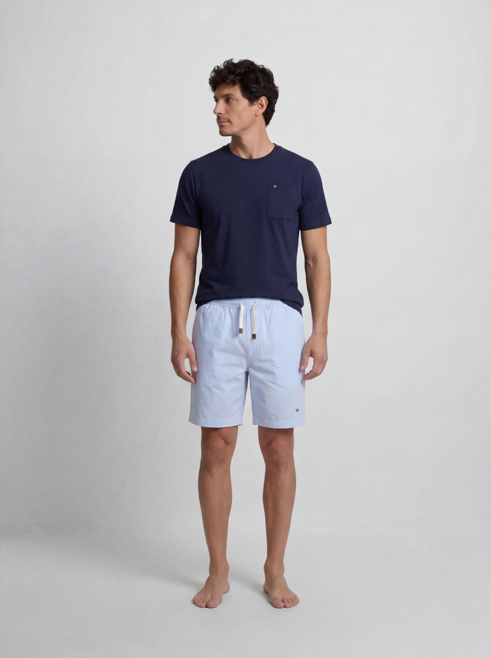 SILBON Pijama Corto Bolsillo Rayas Azul Marino