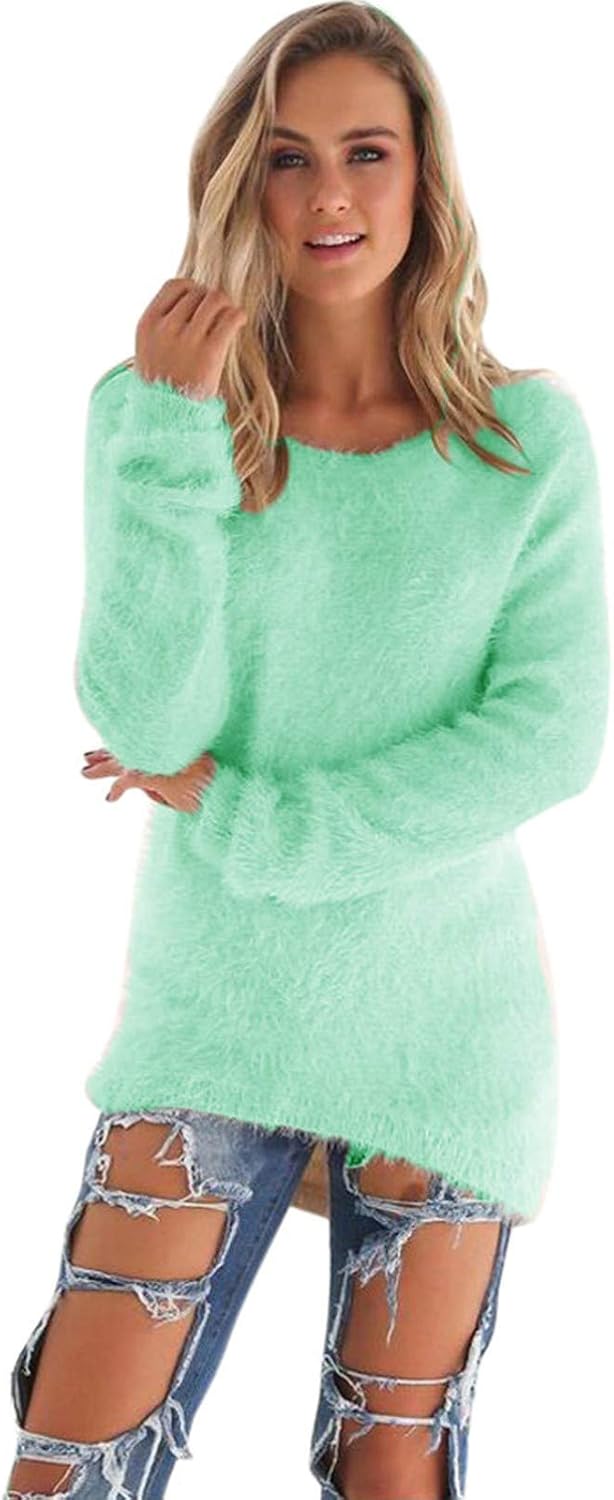 Heevina Womens Sweaters for Women Fleece Flannel Fluffy Fuzzy Crewneck Solid Color Long Sleeve Base Cozy Jumpers Top