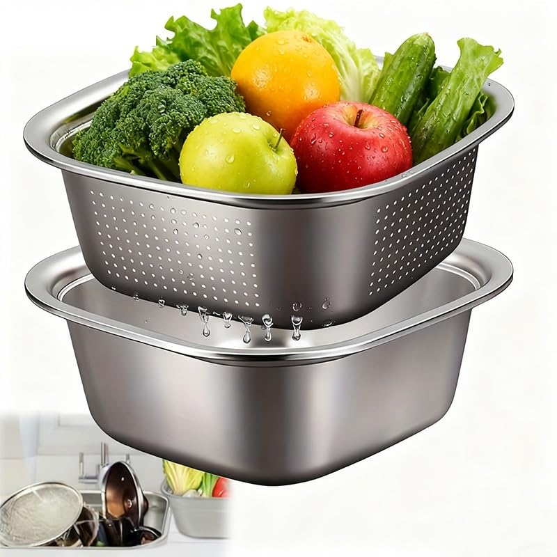 2pc Cestino di Scarico in Acciaio Inox Colino Rotondo Riso Setaccio for la Pulizia Frutta Verdura Lavaggio Bacino Filtro Utensili da Cucina per Cucina