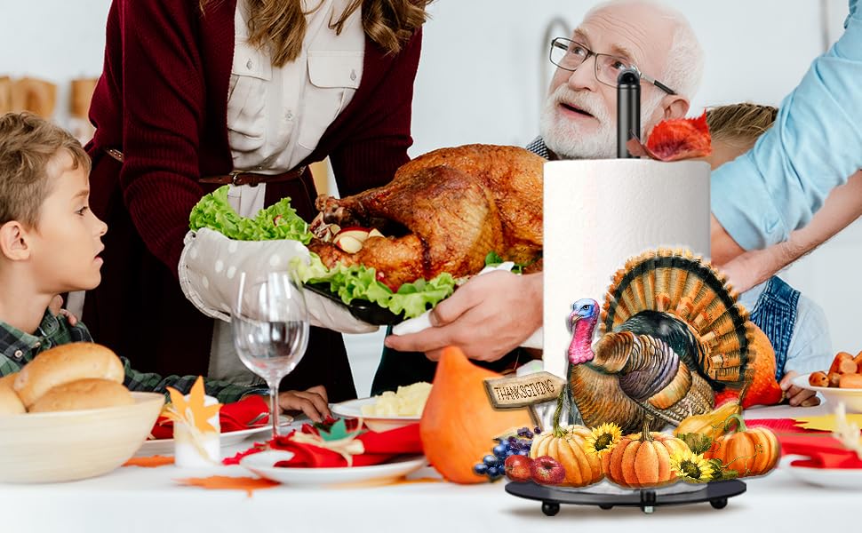 Thanksgiving Turkey Paper Towel Holder, Thanksgiving Bathroom Kitcen Decor, Metal Thanksgiving Decorations for Kitchen Bathroom, Farmhouse Turkey Accessories Paper Holder Large Stand for Countertops