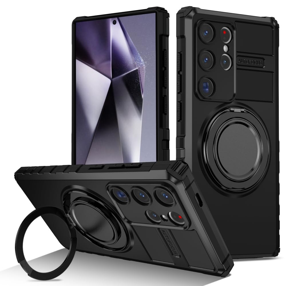 Custodia per telefono con supporto ad anello magnetico per Samsung Galaxy S24 Ultra, girevole a 360° con custodia protettiva antiurto regolabile per Samsung Galaxy S24 Ultra (Nero)