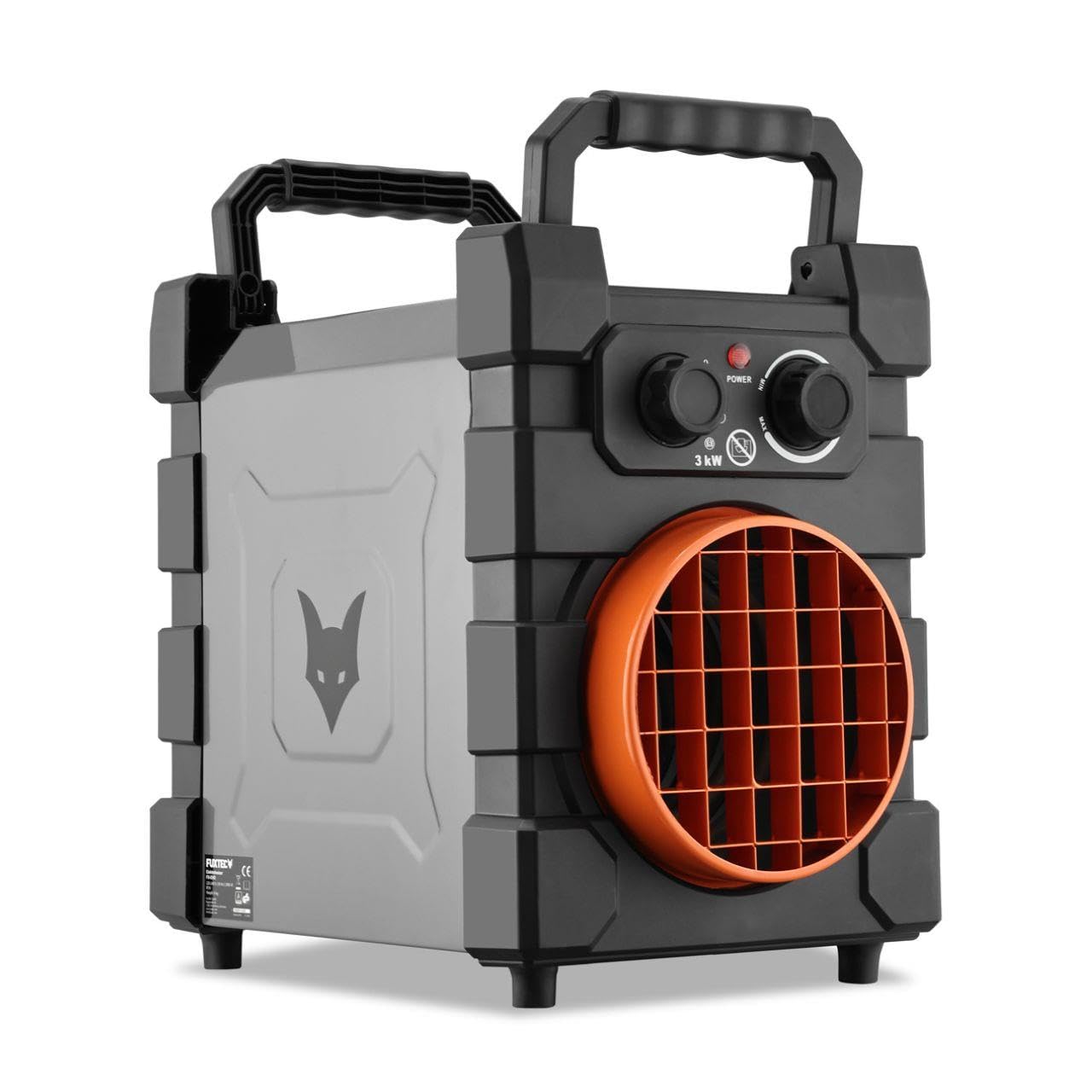 FUXTEC Riscaldatore elettrico FX-EH3 – Termoventilatore da 3000 W con elemento ceramico PTC – Portata aria 420 m³/h – Classe IP24 – Ideale per officine e garage