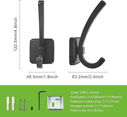 Miniatura 2 de TUNNY Paquete de 5 ganchos de base cuadrada para colgar en la pared, níquel brillante cepillado, gancho para toallas, bata, para armario de zapatos