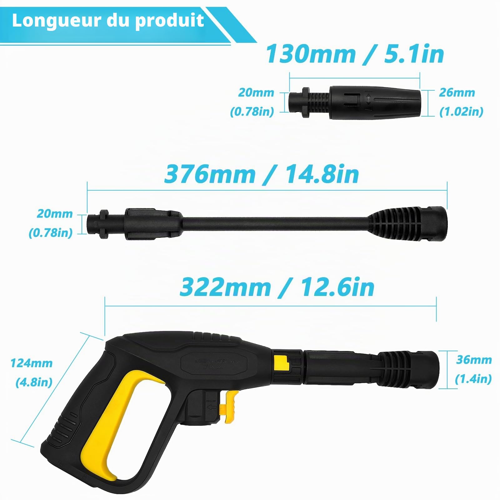 Kit de rechange pour pistolet nettoyeur haute pression XtraHorn pour Karcher K2 K3 K4 K5 K7, pistolet de pulvérisation à déclencheur avec lance d’extension, système de déverrouillage à connexion
