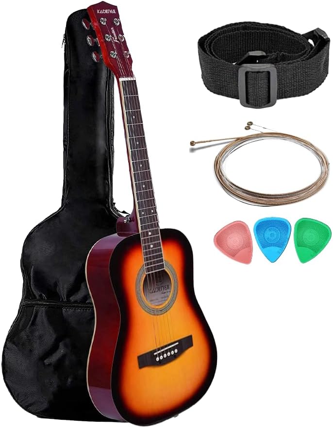 Kadence FNTR34-SUN Frontier 34"Acoustic Guitar | Dreadnought Body | Comes with Bag, Set Of Strings, Strap, Picks | Includes Learning Course | Sunburst