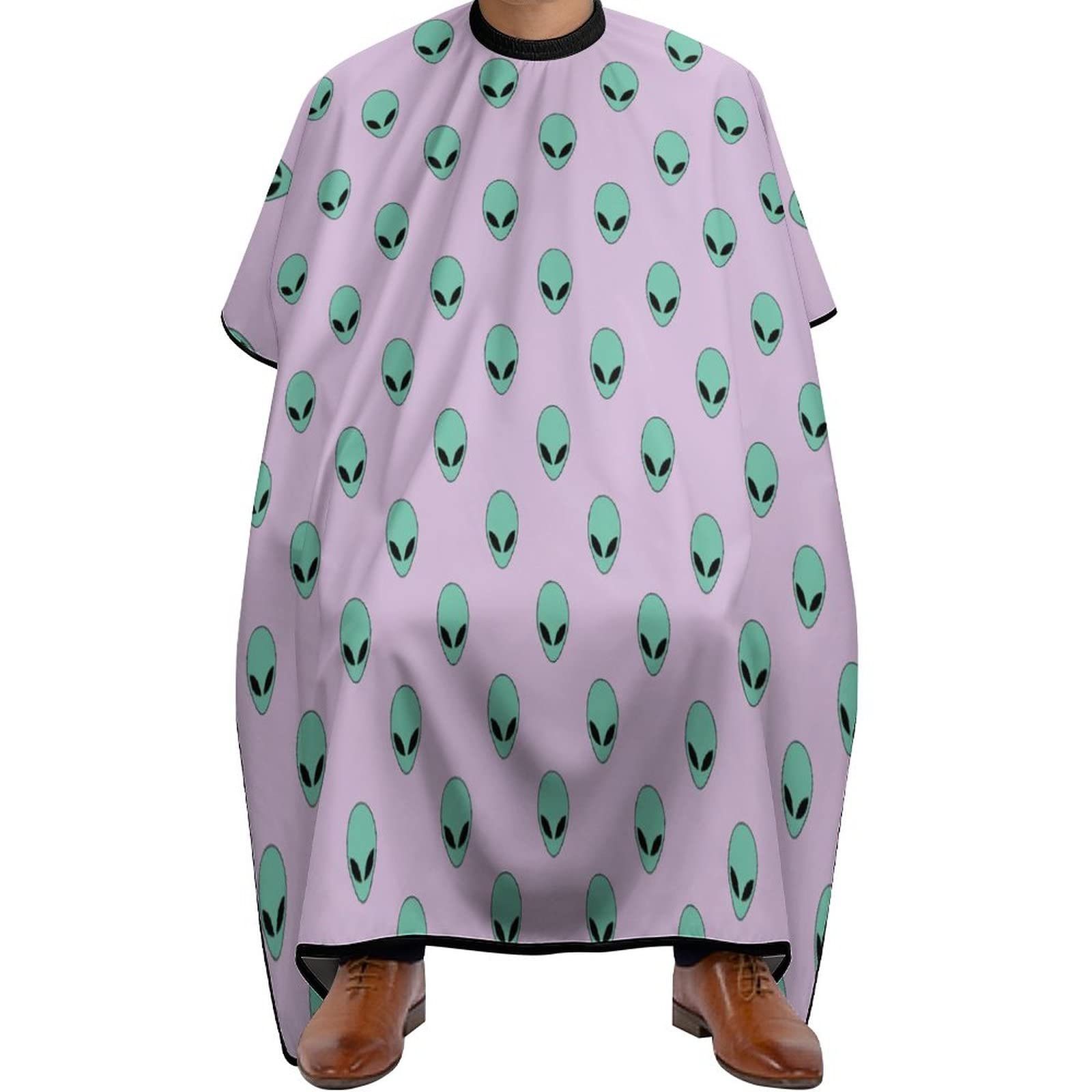 Capas De Peluqueria Cabeza Alienígena Verde, Capa De Barbero Impermeable Barberos Delantal Impress Capa Barbero Para Hombre Hogar Peluquería 140X168Cm